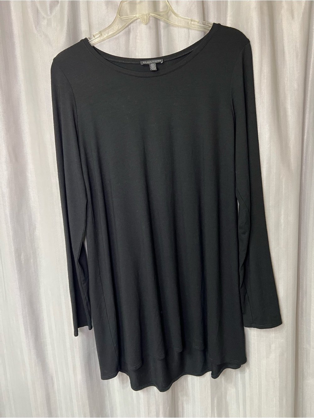 Eileen Fisher Black Long-Sleeve Tunic Top high low style size Medium